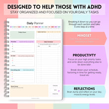 Load image into Gallery viewer, ADHD Daily Planner for Neurodivergent Adults - Productivity Daily Planner &amp; Task Management to Stay Organized and Focused | A5 Pastel Rainbow
