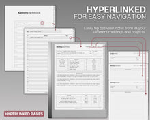 Load image into Gallery viewer, Meeting Minutes Template for reMarkable Tablet |  Meeting Agenda, Note Taking, Project planner, Task List Templates
