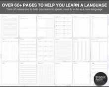 Load image into Gallery viewer, Printable Language Learning Planner | Language Learning Bundle to Study Korean, Japanese, Spanish, French &amp; English | Language Templates, Trackers, Notebook &amp; Student Vocab Workbook | Mono
