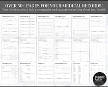 Load image into Gallery viewer, Medical Tracker Bundle | Includes 50 Medical Binder pages, Medical Planner, Printable Medication, Symptom, Bill, Doctor Visits &amp; Health Pain trackers
