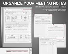 Load image into Gallery viewer, Meeting Minutes Template for reMarkable Tablet |  Meeting Agenda, Note Taking, Project planner, Task List Templates
