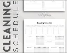 Load image into Gallery viewer, Editable Cleaning Schedule Template | Includes EDITABLE Cleaning Checklist, Cleaning Planner, Weekly House Chores, Clean Home Routine &amp; Monthly Cleaning List | Mono
