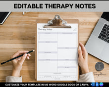 Load image into Gallery viewer, EDITABLE Therapist Note Templates | Includes Therapy Note sheet, Therapist Progress Notes, Therapy Session Template, Counselling Planner &amp; Therapy Journal Canva
