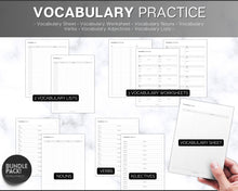 Load image into Gallery viewer, Printable Language Learning Planner | Language Learning Bundle to Study Korean, Japanese, Spanish, French &amp; English | Language Templates, Trackers, Notebook &amp; Student Vocab Workbook | Mono
