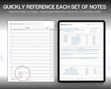 Load image into Gallery viewer, Digital Meeting Minutes Template |  Editable Meeting Notes for GoodNotes &amp; iPad | Business Agenda &amp; Note Taking
