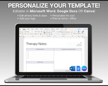 Load image into Gallery viewer, EDITABLE Therapist Note Templates | Includes Therapy Note sheet, Therapist Progress Notes, Therapy Session Template, Counselling Planner &amp; Therapy Journal Canva
