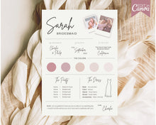 Load image into Gallery viewer, EDITABLE Bridesmaid Info Card | PHOTO Wedding Information &amp; Iteniary Card Canva Template | Style 2
