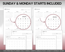 Load image into Gallery viewer, 2025 Dated Printable Planner | Daily, Weekly, Monthly Pages, Calendar, To Do List Printable Inserts
