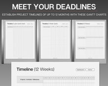 Load image into Gallery viewer, Project Planner Templates for reMarkable tablet | Digital Project Tracker Management Tool Includes Gannt Charts
