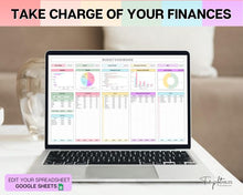Load image into Gallery viewer, SIMPLE Budget Spreadsheet | Google Sheets Budget Planner &amp; Easy Monthly Budget Template | Automated Paycheck Financial Planner | Rainbow

