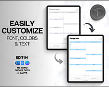 Load image into Gallery viewer, EDITABLE Therapist Note Templates | Includes Therapy Note sheet, Therapist Progress Notes, Therapy Session Template, Counselling Planner &amp; Therapy Journal Canva
