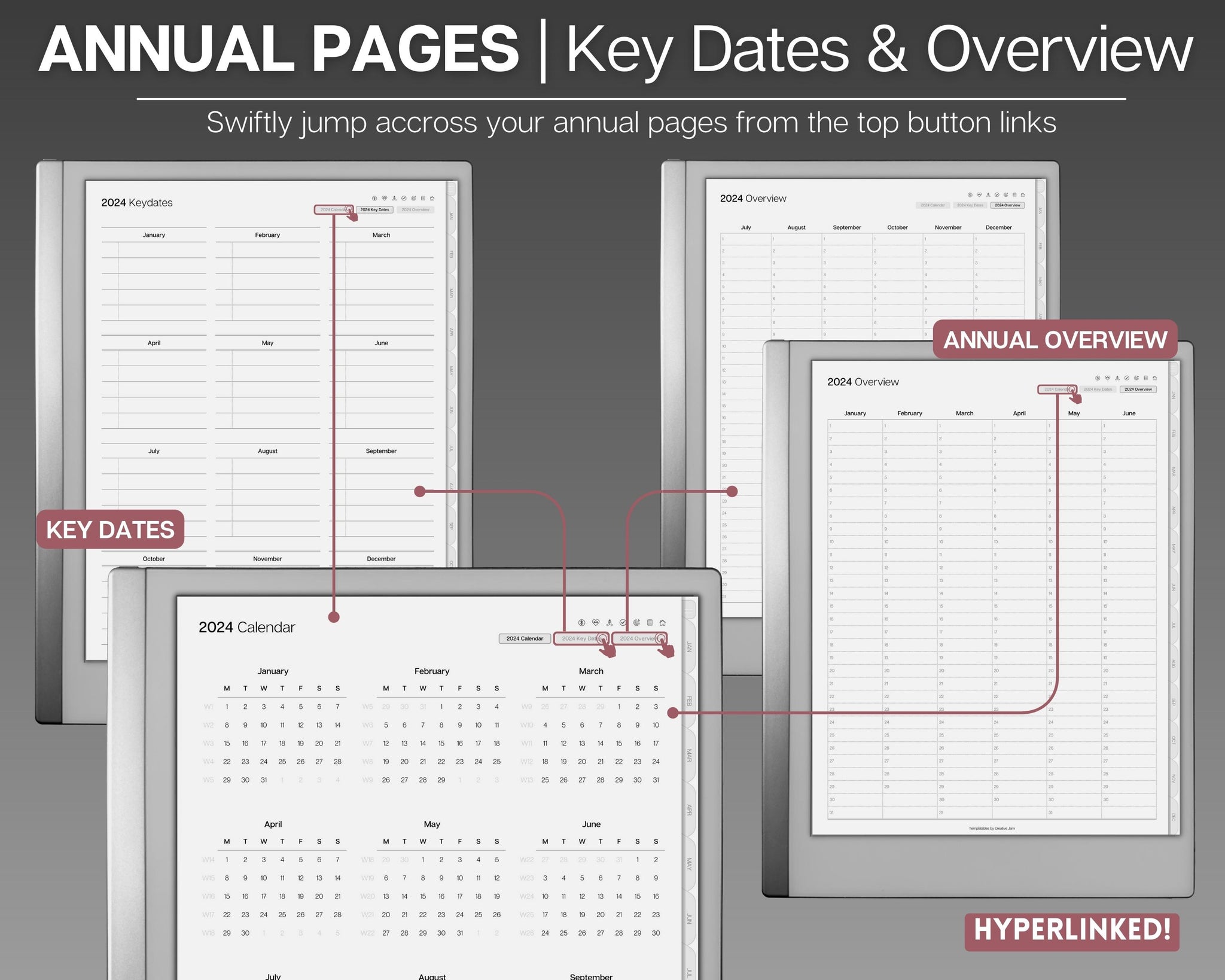 2024 Daily Productivity Planner for reMarkable 2 PDF Template