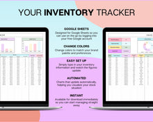 Load image into Gallery viewer, Inventory Tracker Spreadsheet | Small Business Inventory Management Template &amp; Business Stock Tracker for Google Sheets | Colorful
