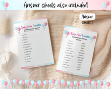 Load image into Gallery viewer, Gender Reveal Games Bundle | Includes Gender reveal party, Baby announcement, What will baby be, Bingo, Baby predictions &amp; Blue or pink party games | Balloons
