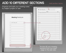 Load image into Gallery viewer, Meeting Minutes Template for reMarkable Tablet |  Meeting Agenda, Note Taking, Project planner, Task List Templates
