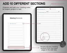 Load image into Gallery viewer, Digital Meeting Minutes Template |  Editable Meeting Notes for GoodNotes &amp; iPad | Business Agenda &amp; Note Taking
