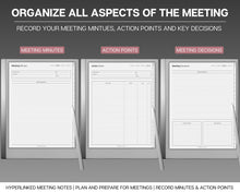 Load image into Gallery viewer, Meeting Minutes Template for reMarkable Tablet |  Meeting Agenda, Note Taking, Project planner, Task List Templates
