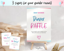 Load image into Gallery viewer, Gender Reveal Games Bundle | Includes Gender reveal party, Baby announcement, What will baby be, Bingo, Baby predictions &amp; Blue or pink party games | Balloons
