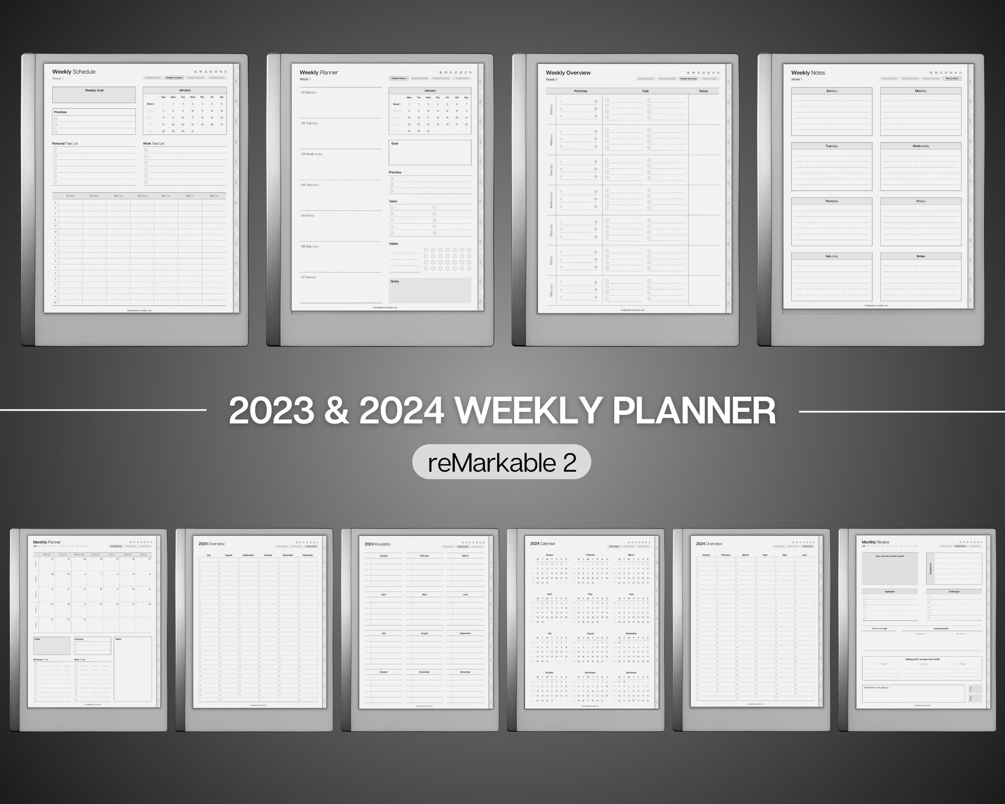 reMarkable 2 Weekly Planner  2023 - 2024 Digital Life Planner