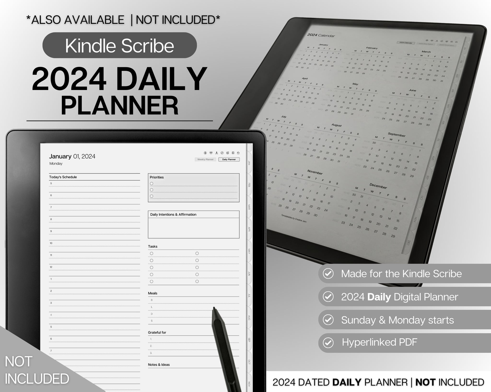 2024 Kindle Scribe Weekly Planner Hyperlinked Digital Planner!