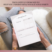 Load image into Gallery viewer, Anxiety Journal, Anxiety Worksheets, Anxiety Relief Workbook, Guided Prompts, CBT Therapy Notebook, Mental Health Wellness | A5 Lux
