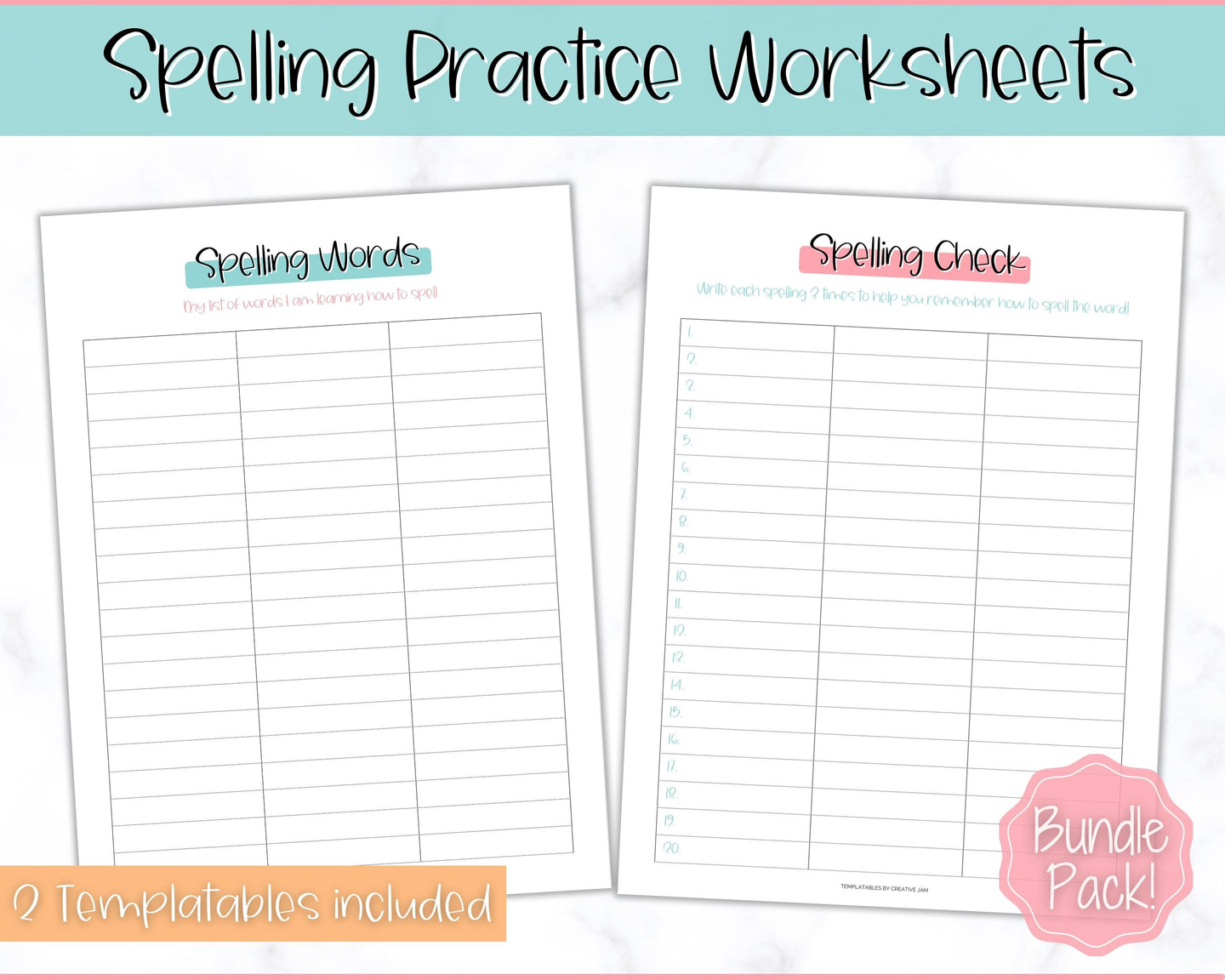 Spelling Practice Worksheet Templates for Spelling Word Tests | Colorful Sky