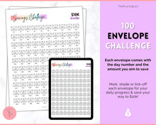 Load image into Gallery viewer, 10k Envelope Challenge, 10000 Savings Tracker Printable, 100 Envelopes Save, Budget Cash Envelope, 100 day challenge, Money Saving Finance | Pastel Rainbow
