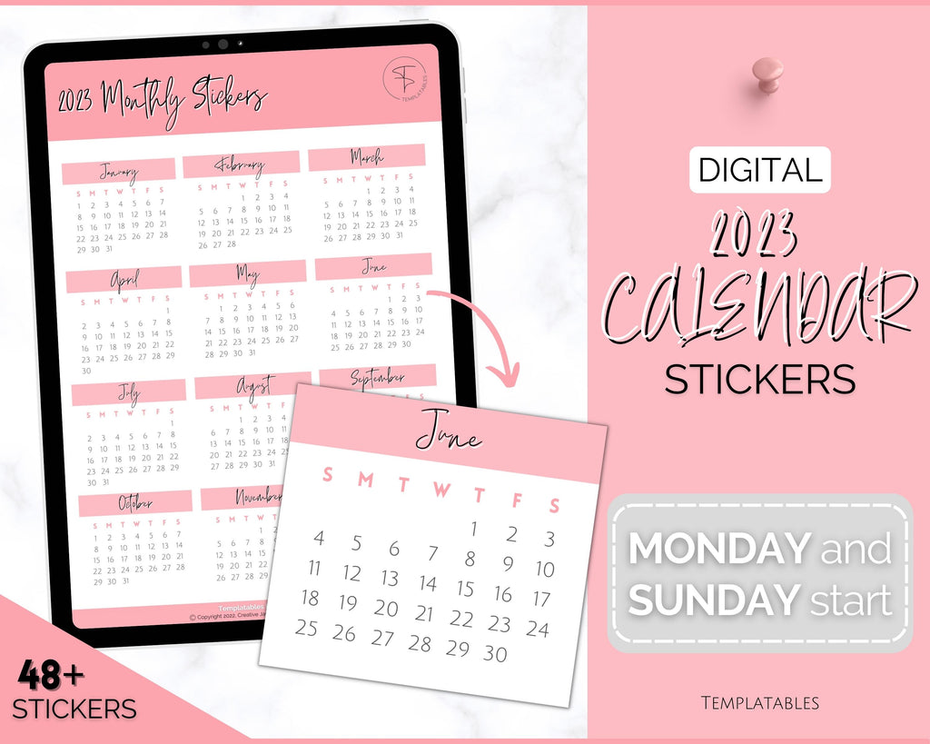 Pink Shell Monthly Calendar Sticker Kit (7×9 & a5 sizes) - Tori Grant  Designs