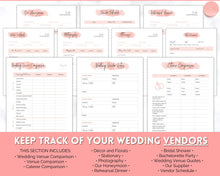 Load image into Gallery viewer, Wedding Planner Printable BUNDLE | Wedding Binder, Checklist, Budget, Wedding Day Schedule &amp; To Do List Planner Book | Pink Watercolor
