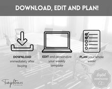 Load image into Gallery viewer, EDITABLE Weekly Planner 1 Page Templates | 2023 Weekly Schedule, To Do List Printable &amp; Habit Tracker templates | Mono Style 2
