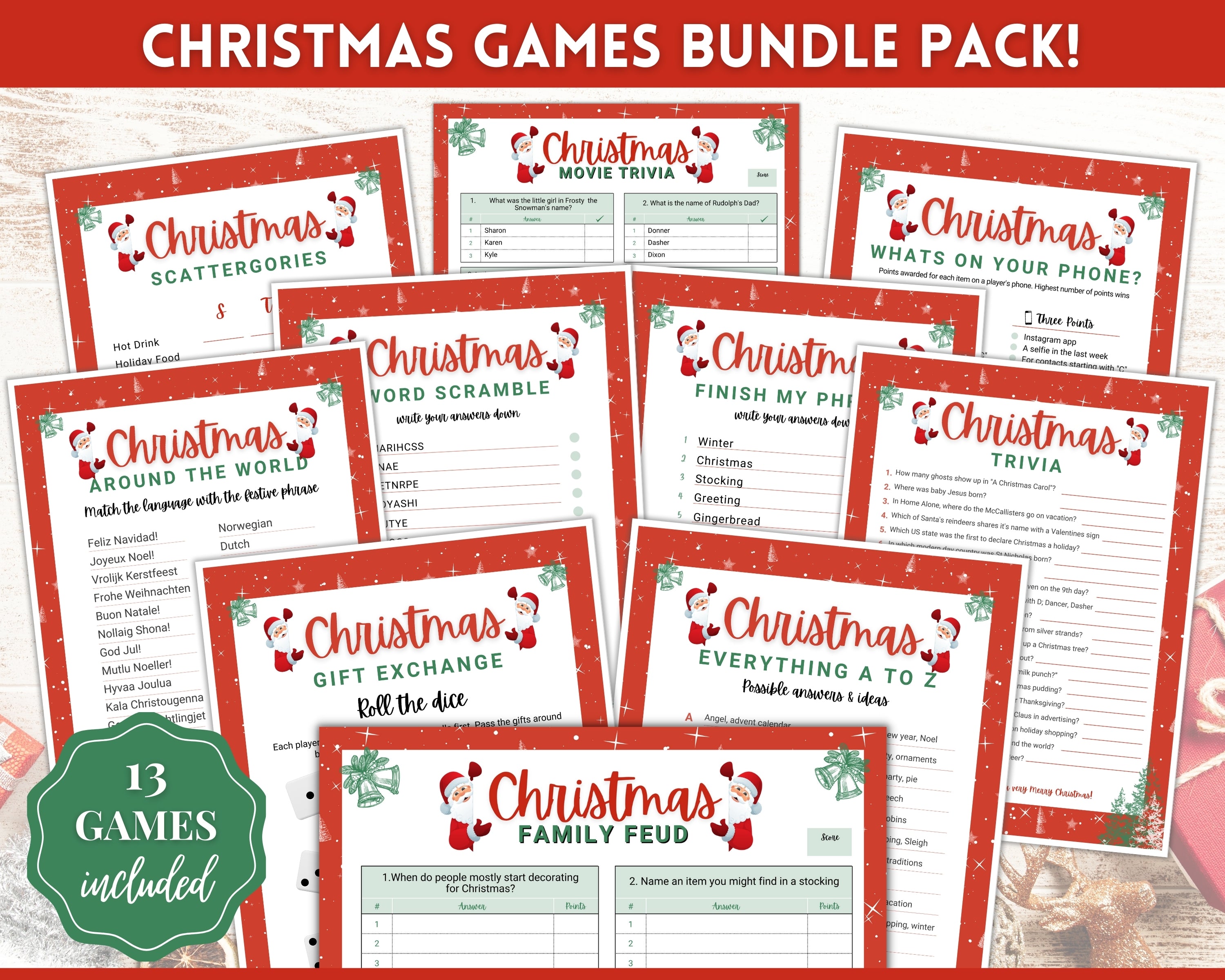 Christmas Bucket List Game Things to Do During Xmas Fun Christmas Game  Checklist Holiday Games Christmas Party Game Kids & Adults 