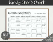 Load image into Gallery viewer, Family Chore Chart Printable | Editable Family Planner Schedule for Kids &amp; Adults | Sky Mono
