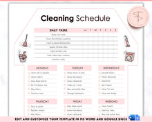 Load image into Gallery viewer, Editable House Shape Cleaning Schedule &amp; Housekeeping Checklist for House Chores | Pink
