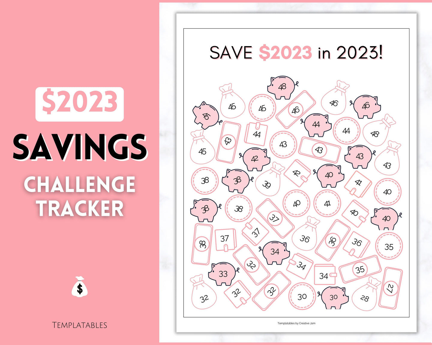 Save 2023 in 2023 Savings Tracker | 2k Savings Challenge Printable | Pink
