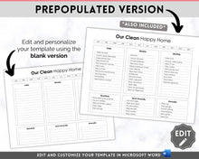 Load image into Gallery viewer, Editable &#39;Our Clean Happy Home&#39; Cleaning Schedule &amp; Housekeeping Checklist for House Chores | Mono
