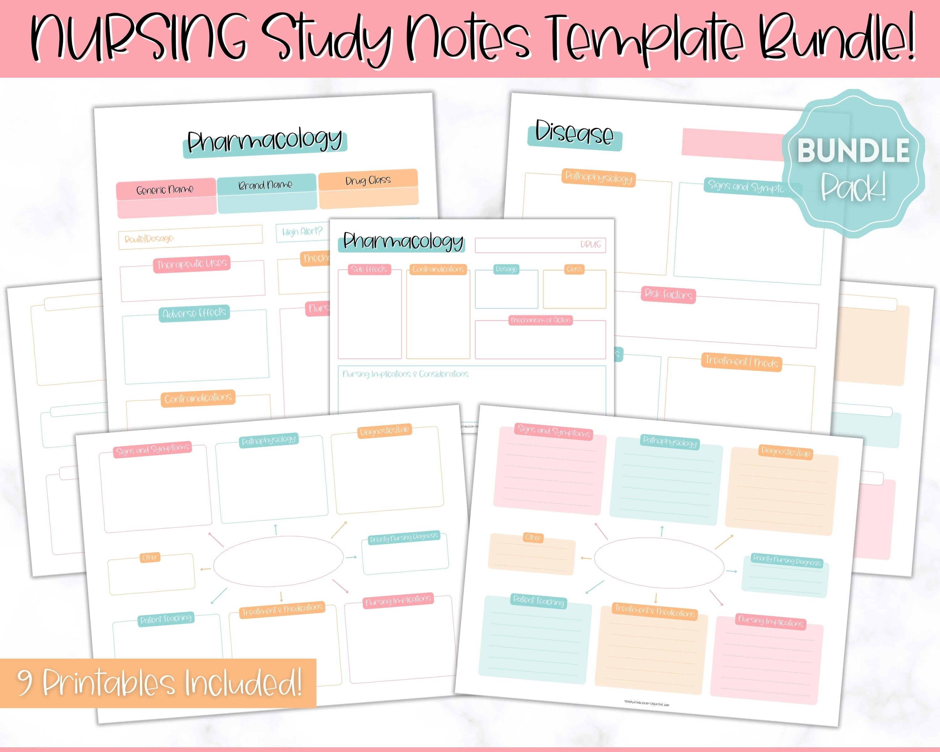 Nurse Study Bundle | Concept Maps, Disease & Drug Templates, Med Notes