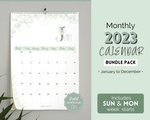 Load image into Gallery viewer, 2023 Monthly Calendar Printable | 12 Month Desk Calendar Planner | Portrait Green
