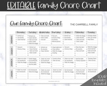 Load image into Gallery viewer, Family Chore Chart Printable | Editable Family Planner Schedule for Kids &amp; Adults | Sky Mono
