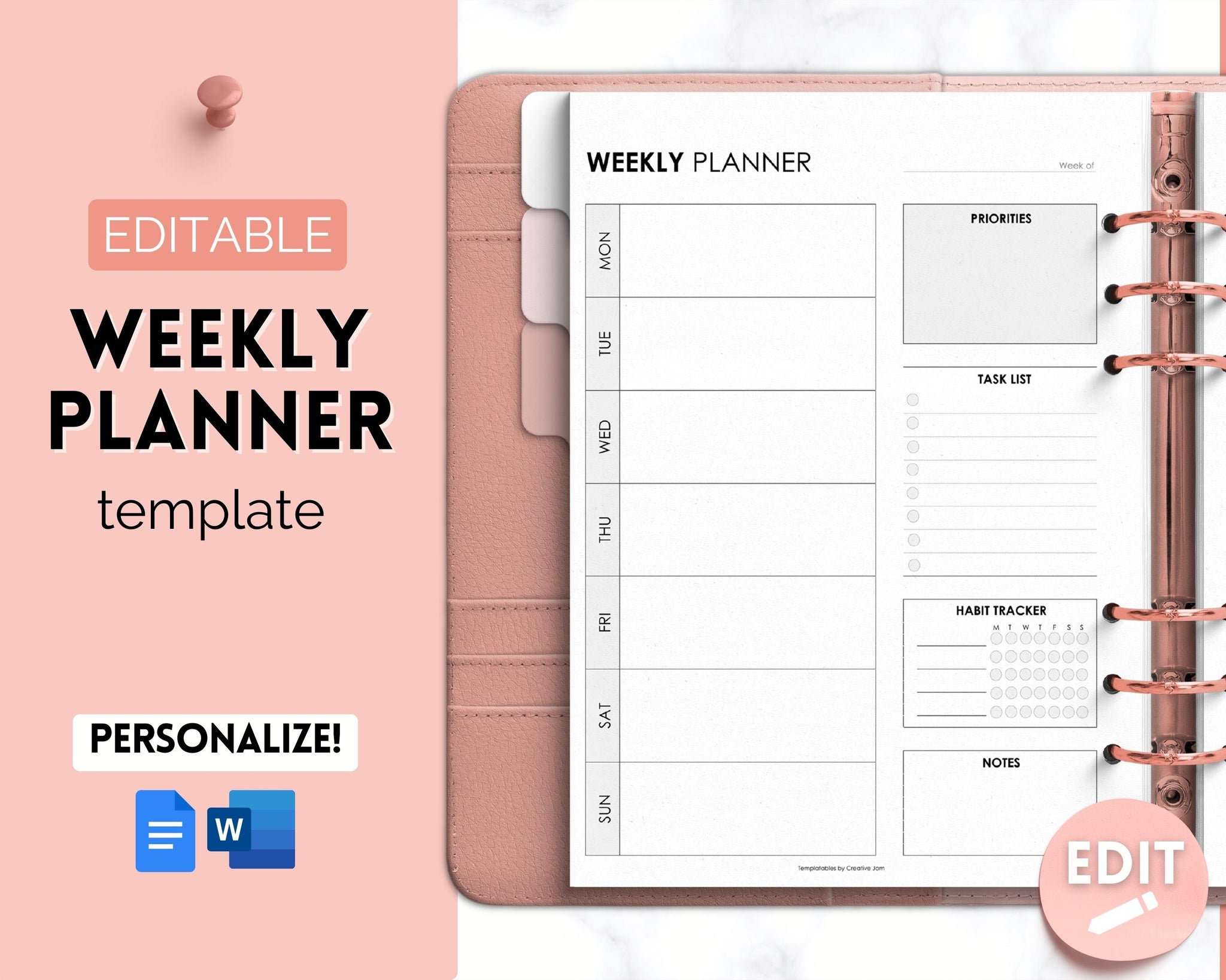 Printable Weekly To Do list Template, Weekly Agenda, Week At A Glance  Template, Week On One Page