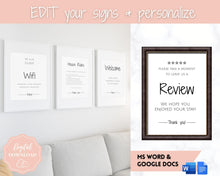 Load image into Gallery viewer, 15 Airbnb Posters! Editable Template Bundle, Wifi password Sign, Welcome Book, House Rules, Airbnb Host, Vacation Rental, Check Out Signage | Google Docs / MS Word
