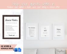 Load image into Gallery viewer, 15 Airbnb Posters! Editable Template Bundle, Wifi password Sign, Welcome Book, House Rules, Airbnb Host, Vacation Rental, Check Out Signage | Google Docs / MS Word
