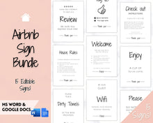 Load image into Gallery viewer, 15 Airbnb Posters! Editable Template Bundle, Wifi password Sign, Welcome Book, House Rules, Airbnb Host, Vacation Rental, Check Out Signage | Google Docs / MS Word
