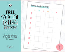 Load image into Gallery viewer, FREE - Social Media Planner Printable for Marketing | Weekly Tracker for Instagram, YouTube, Facebook, Pinterest &amp; Blogs | Colorful Sky
