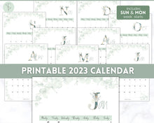 Load image into Gallery viewer, 2023 Monthly Calendar Printable | 12 Month Desk Calendar Planner | Portrait Green
