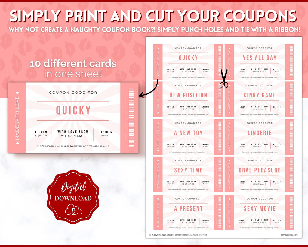 Naughty Sex Coupons for Valentines, Personalized Couples Gift