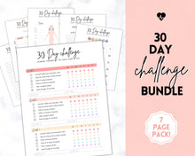 Load image into Gallery viewer, 30 Day Habit Tracker Printable | EDITABLE 30 Day Self Care Fitness Challenge | Pastel Rainbow
