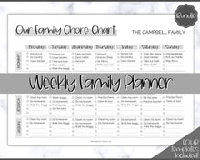 Load image into Gallery viewer, Family Chore Chart Printable | Editable Family Planner Schedule for Kids &amp; Adults | Sky Mono
