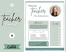 Load image into Gallery viewer, Meet the Teacher Template | Editable Introduction letter for Teachers | Green
