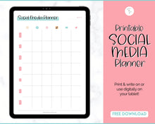 Load image into Gallery viewer, FREE - Social Media Planner Printable for Marketing | Weekly Tracker for Instagram, YouTube, Facebook, Pinterest &amp; Blogs | Colorful Sky
