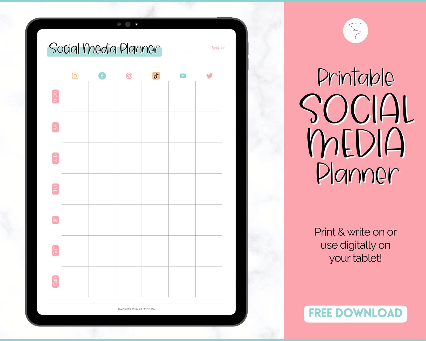 FREE - Social Media Planner Printable for Marketing | Weekly Tracker for Instagram, YouTube, Facebook, Pinterest & Blogs | Colorful Sky